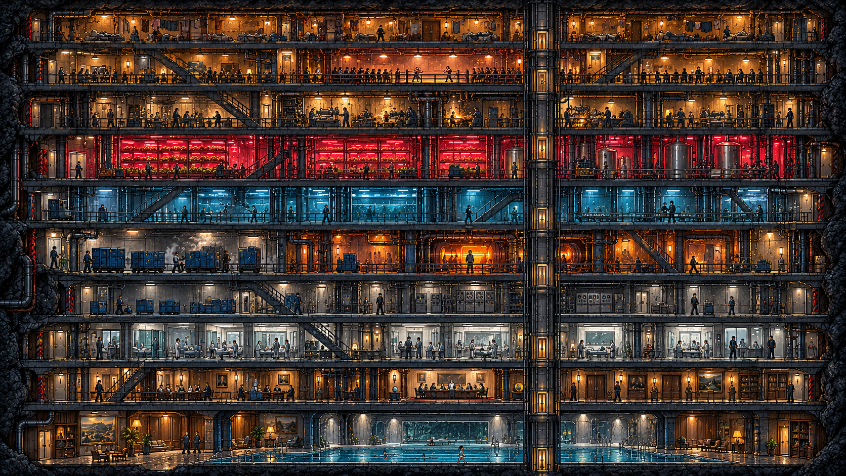 The ten levels of the underground city. Level One at the top. Level Ten at the bottom.